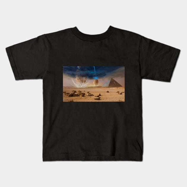 UFO abduction pyramid Kids T-Shirt by MiljanaVuckovic